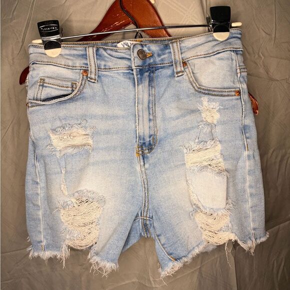 Wax Jean Pants - Wax Jean Light Blue Distressed Denim Shorts